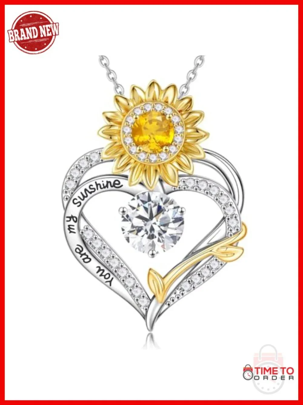 14k White Gold Plated Sunflower Birthstone Pendant Necklace with CZ